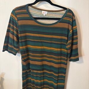 LuLaRoe Green and Brown Striped Short Sleeve Top